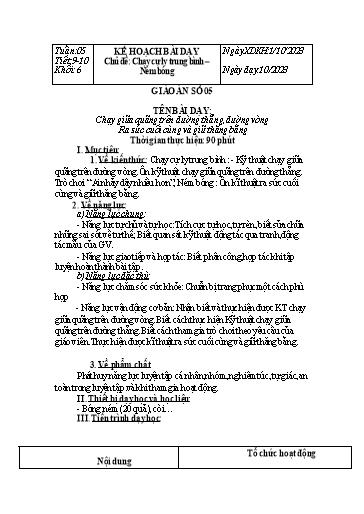 Kế hoạch bài dạy Giáo dục thể chất Lớp 6 Sách Chân trời sáng tạo - Tuần 5+6 - Năm học 2023-2024 - Lâm Ngọc Thảo Nguyên
