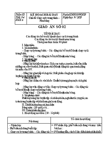 Kế hoạch bài dạy Giáo dục thể chất Lớp 6 Sách Chân trời sáng tạo - Tuần 2 - Năm học 2023-2024 - Lâm Ngọc Thảo Nguyên