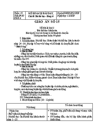 Kế hoạch bài dạy Giáo dục thể chất Lớp 6 Sách Chân trời sáng tạo - Tuần 15+16 - Năm học 2023-2024 - Lâm Ngọc Thảo Nguyên