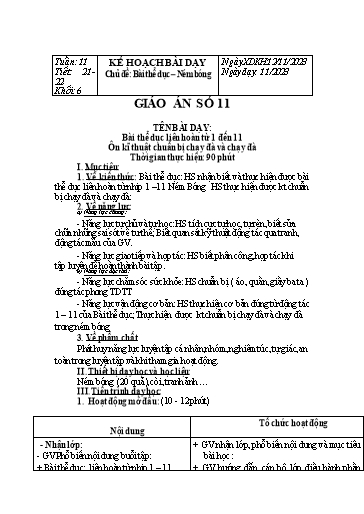 Kế hoạch bài dạy Giáo dục thể chất Lớp 6 Sách Chân trời sáng tạo - Tuần 11+12 - Năm học 2023-2024 - Lâm Ngọc Thảo Nguyên