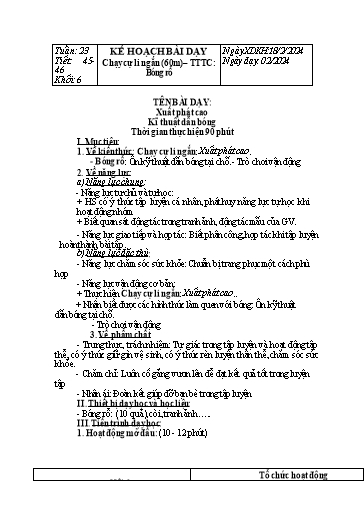 Kế hoạch bài dạy Giáo dục thể chất Lớp 6 Sách Chân trời sáng tạo - Tuần 23+24 - Năm học 2023-2024 - Lâm Ngọc Thảo Nguyên