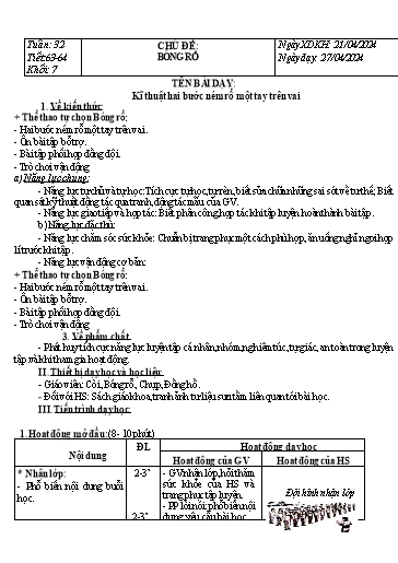 Kế hoạch bài dạy Giáo dục thể chất Lớp 7 Sách Chân trời sáng tạo - Tuần 32+33 - Năm học 2023-2024 - Lâm Ngọc Thảo Nguyên