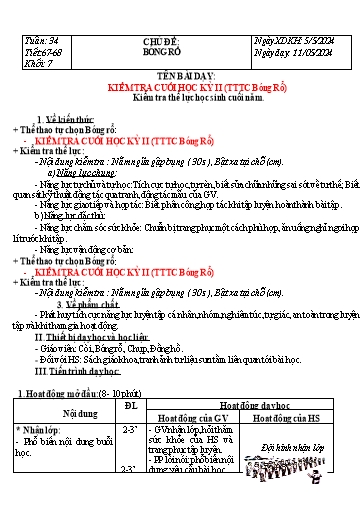 Kế hoạch bài dạy Giáo dục thể chất Lớp 7 Sách Chân trời sáng tạo - Tuần 34+35 - Năm học 2023-2024 - Lâm Ngọc Thảo Nguyên