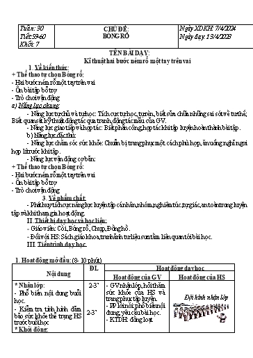Kế hoạch bài dạy Giáo dục thể chất Lớp 7 Sách Chân trời sáng tạo - Tuần 30+31 - Năm học 2023-2024 - Lâm Ngọc Thảo Nguyên