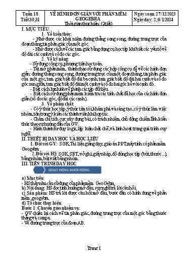 Kế hoạch bài dạy Hình học Lớp 7 Sách Kết nối tri thức - Tuần 18 - Tiết 30+31: Vẽ hình đơn giản với phần mềm geogebra - Năm học 2023-2024 - Hoàng Thị Thêm