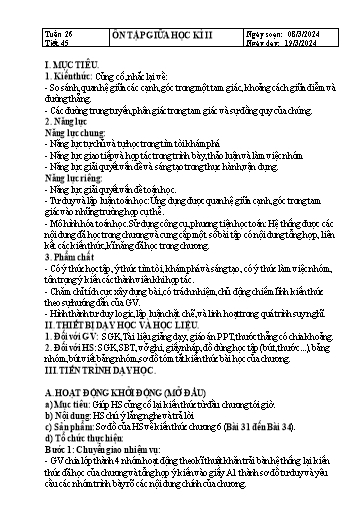 Kế hoạch bài dạy Hình học Lớp 7 Sách Kết nối tri thức - Tuần 26 - Tiết 45: Ôn tập giữa học kì 2 - Năm học 2023-2024 - Hoàng Thị Thêm