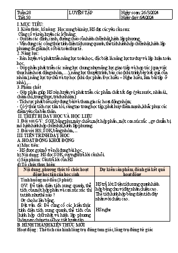 Kế hoạch bài dạy Hình học Lớp 7 Sách Kết nối tri thức - Tuần 28 - Tiết 50: Luyện tập - Năm học 2023-2024 - Hoàng Thị Thêm