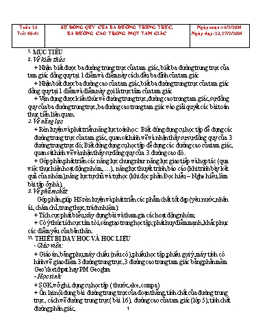 Kế hoạch bài dạy Hình học Lớp 7 Sách Kết nối tri thức - Tuần 23 - Tiết 40+41: Sự đồng quy của ba đường trung trực, ba đường cao trong một tam giác - Năm học 2023-2024 - Hoàng Thị Thêm