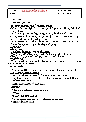 Kế hoạch bài dạy Hình học Lớp 7 Sách Kết nối tri thức - Tuần 31 - Tiết 55: Bài tập cuối chương 10 - Năm học 2023-2024 - Hoàng Thị Thêm