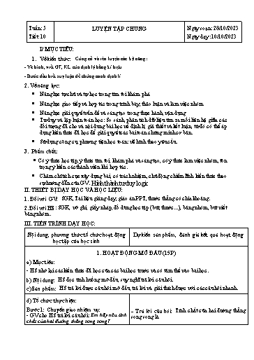 Kế hoạch bài dạy Hình học Lớp 7 Sách Kết nối tri thức - Tuần 5 - Tiết 10: Luyện tập chung - Năm học 2023-2024 - Hoàng Thị Thêm