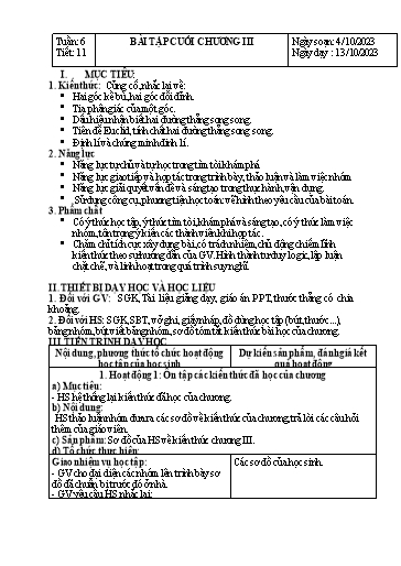 Kế hoạch bài dạy Hình học Lớp 7 Sách Kết nối tri thức - Tuần 6 - Tiết 11: Bài tập cuối chương 3 - Năm học 2023-2024 - Hoàng Thị Thêm