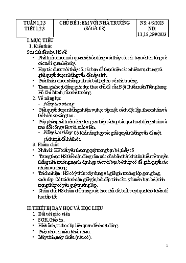 Kế hoạch bài dạy Hoạt động trải nghiệm Lớp 7 Sách Kết nối tri thức - Tuần 1+2+3 - Năm học 2023-2024 - Hoàng Thị Thêm