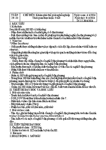 Kế hoạch bài dạy Hoạt động trải nghiệm Lớp 7 Sách Kết nối tri thức - Tuần 29-33 - Năm học 2023-2024 - Hoàng Thị Thêm