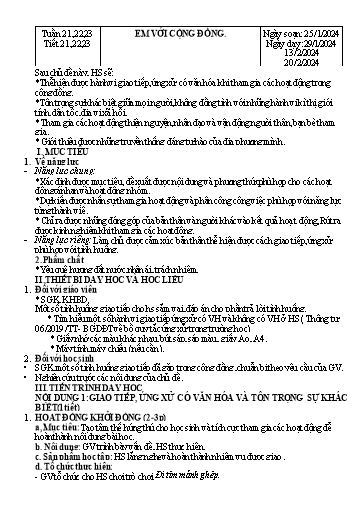 Kế hoạch bài dạy Hoạt động trải nghiệm Lớp 7 Sách Kết nối tri thức - Tuần 21+22+23 - Năm học 2023-2024 - Hoàng Thị Thêm