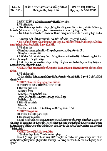 Kế hoạch bài dạy Lịch sử Lớp 6 Sách Kết nối tri thức - Tuần 14 - Bài 10: Hy Lạp và La Mã cổ đại - Năm học 2023-2024 - Hồ Thị Thu Hạ