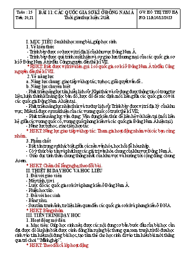 Kế hoạch bài dạy Lịch sử Lớp 6 Sách Kết nối tri thức - Tuần 15 - Bài 11: Các quốc gia sơ kì ở Đông Nam Á - Năm học 2023-2024 - Hồ Thị Thu Hạ