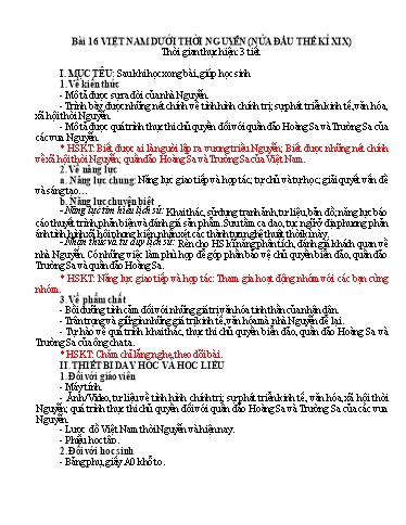 Kế hoạch bài dạy Lịch sử Lớp 8 Sách Kết nối tri thức - Tuần 28 - Bài 16: Việt Nam dưới thời Nguyễn (nửa đầu thế kỉ XIX) - Năm học 2023-2024 - Hồ Thị Thu Hạ