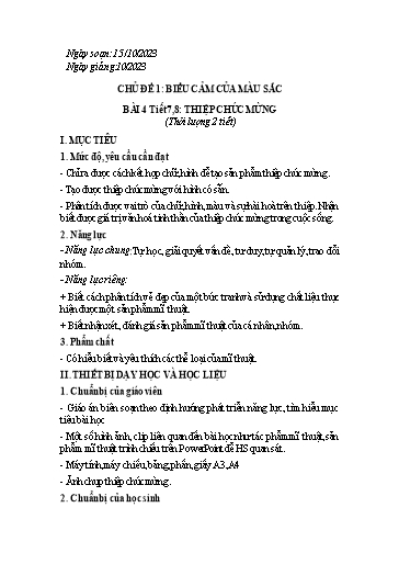 Kế hoạch bài dạy Mĩ thuật Lớp 6 Sách Chân trời sáng tạo - Tuần 7+8 - Năm học 2023-2024 - Lâm Ngọc Thảo Nguyên