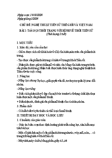 Kế hoạch bài dạy Mĩ thuật Lớp 6 Sách Chân trời sáng tạo - Tuần 19+20 - Năm học 2023-2024 - Lâm Ngọc Thảo Nguyên