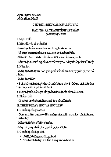 Kế hoạch bài dạy Mĩ thuật Lớp 6 Sách Chân trời sáng tạo - Tuần 3+4 - Năm học 2023-2024 - Lâm Ngọc Thảo Nguyên