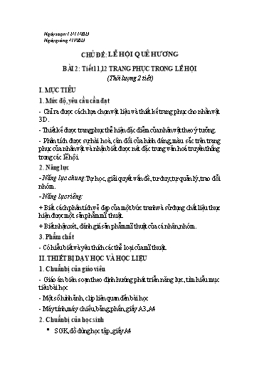 Kế hoạch bài dạy Mĩ thuật Lớp 6 Sách Chân trời sáng tạo - Tuần 11+12 - Năm học 2023-2024 - Lâm Ngọc Thảo Nguyên