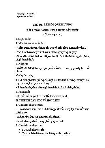 Kế hoạch bài dạy Mĩ thuật Lớp 6 Sách Chân trời sáng tạo - Tuần 9+10 - Năm học 2023-2024 - Lâm Ngọc Thảo Nguyên