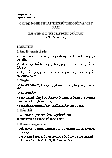 Kế hoạch bài dạy Mĩ thuật Lớp 6 Sách Chân trời sáng tạo - Tuần 21+22 - Năm học 2023-2024 - Lâm Ngọc Thảo Nguyên