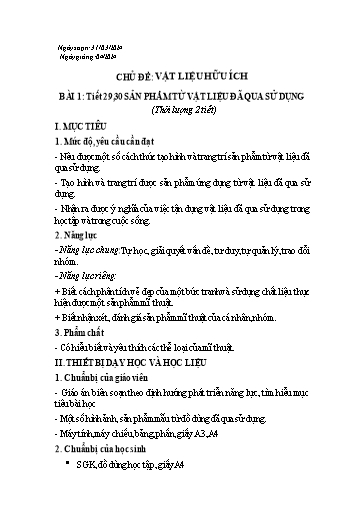 Kế hoạch bài dạy Mĩ thuật Lớp 6 Sách Chân trời sáng tạo - Tuần 29+30 - Năm học 2023-2024 - Lâm Ngọc Thảo Nguyên