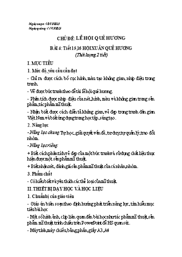 Kế hoạch bài dạy Mĩ thuật Lớp 6 Sách Chân trời sáng tạo - Tuần 15+16 - Năm học 2023-2024 - Lâm Ngọc Thảo Nguyên