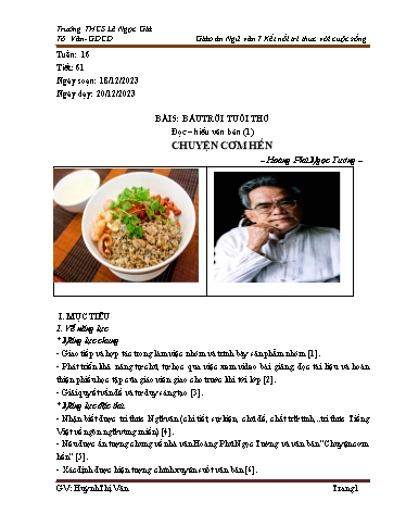 Kế hoạch bài dạy Ngữ văn Lớp 7 Sách Kết nối tri thức - Tuần 16 - Năm học 2023-2024 - Huỳnh Thị Vân