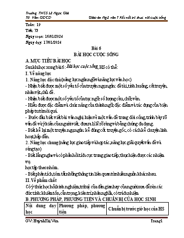 Kế hoạch bài dạy Ngữ văn Lớp 7 Sách Kết nối tri thức - Tuần 19 - Năm học 2023-2024 - Huỳnh Thị Vân