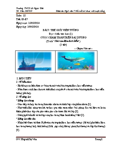 Kế hoạch bài dạy Ngữ văn Lớp 7 Sách Kết nối tri thức - Tuần 22 - Năm học 2023-2024 - Huỳnh Thị Vân