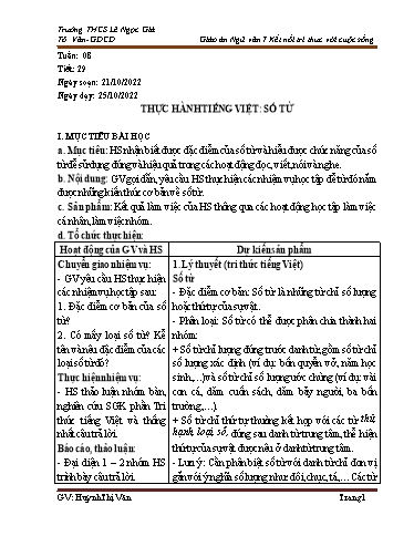 Kế hoạch bài dạy Ngữ văn Lớp 7 Sách Kết nối tri thức - Tuần 8 - Năm học 2023-2024 - Huỳnh Thị Vân