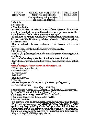Kế hoạch bài dạy Ngữ văn Lớp 8 Sách Kết nối tri thức - Tuần 10 - Năm học 2023-2024 - Doãn Thị Tố Lan