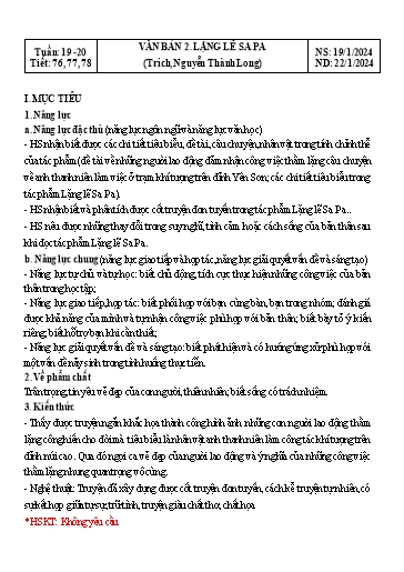 Kế hoạch bài dạy Ngữ văn Lớp 8 Sách Kết nối tri thức - Tuần 20 - Năm học 2023-2024 - Doãn Thị Tố Lan