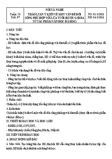 Kế hoạch bài dạy Ngữ văn Lớp 8 Sách Kết nối tri thức - Tuần 25 - Năm học 2023-2024 - Doãn Thị Tố Lan