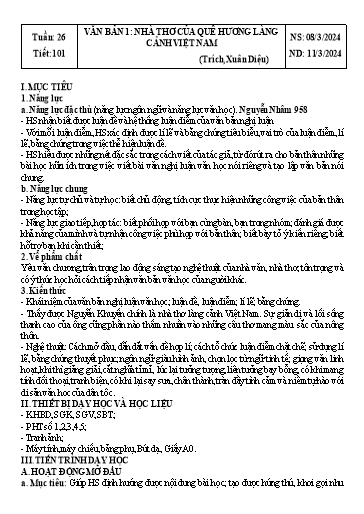 Kế hoạch bài dạy Ngữ văn Lớp 8 Sách Kết nối tri thức - Tuần 26 - Năm học 2023-2024 - Doãn Thị Tố Lan