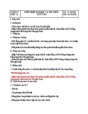 Kế hoạch bài dạy Ngữ văn Lớp 8 Sách Kết nối tri thức - Tuần 7 - Năm học 2023-2024 - Doãn Thị Tố Lan