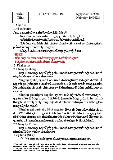 Kế hoạch bài dạy Tin học Lớp 6 Sách Kết nối tri thức - Tuần 3 - Tiết 3: Xử lý thông tin - Năm học 2023-2024 - Hoàng Thị Thêm