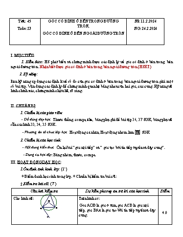 Kế hoạch bài dạy Toán Lớp 9 - Tuần 23 - Năm học 2023-2024 - Huỳnh Đinh Việt Hà