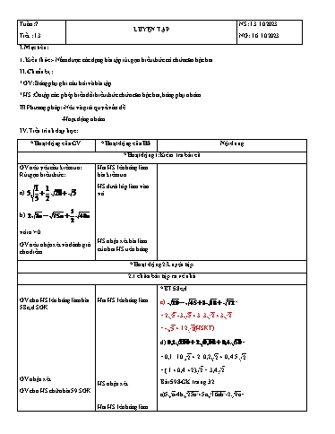 Kế hoạch bài dạy Toán Lớp 9 - Tuần 7 - Năm học 2023-2024 - Huỳnh Đinh Việt Hà