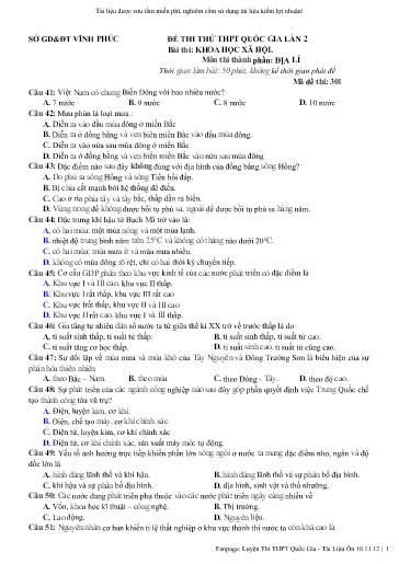 10 Đề thi thử THPT Quốc gia Lần 2 môn Địa Lí - Sở GD&ĐT Vĩnh Phúc