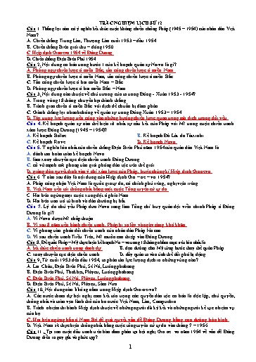 100 Câu hỏi trắc nghiệm môn Lịch Sử 12 (Có đáp án)