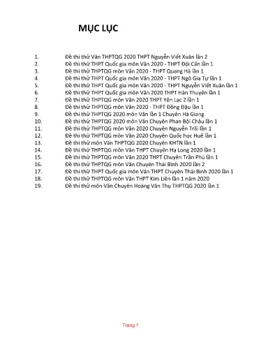 19 Đề thi thử TN THPT môn Ngữ Văn 12 - Năm học 2019-2020 (Kèm hướng dẫn chấm)