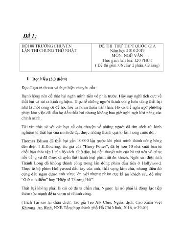 25 Đề thi thử THPT QG môn Ngữ Văn 12 - Năm học 2018-2019 (Kèm hướng dẫn chấm)