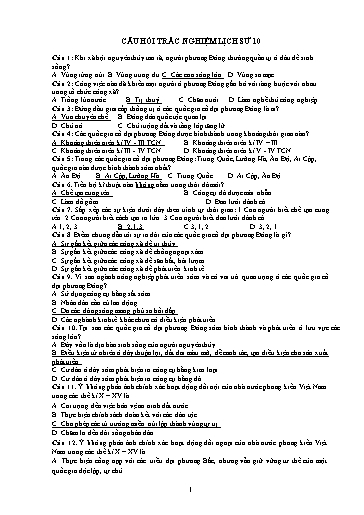 30 Câu hỏi trắc nghiệm môn Lịch Sử 10 (Có đáp án)