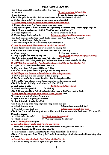 30 Câu hỏi trắc nghiệm môn Lịch Sử 11 (Có đáp án)
