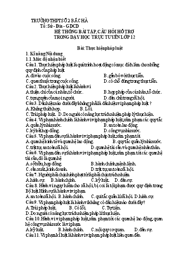 Câu hỏi hỗ trợ trong dạy học trực tuyến môn GDCD 12 - Bài: Thực hiện pháp luật (Có đáp án)