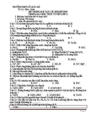 Câu hỏi hỗ trợ trong dạy học trực tuyến môn Hóa Học 12 - Chuyên đề: Kim loại kiềm thổ và hợp chất (Có đáp án)