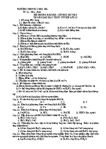 Câu hỏi hỗ trợ trong dạy học trực tuyến môn Hóa Học 12 - Chuyên đề: Al và hợp chất (Có đáp án)